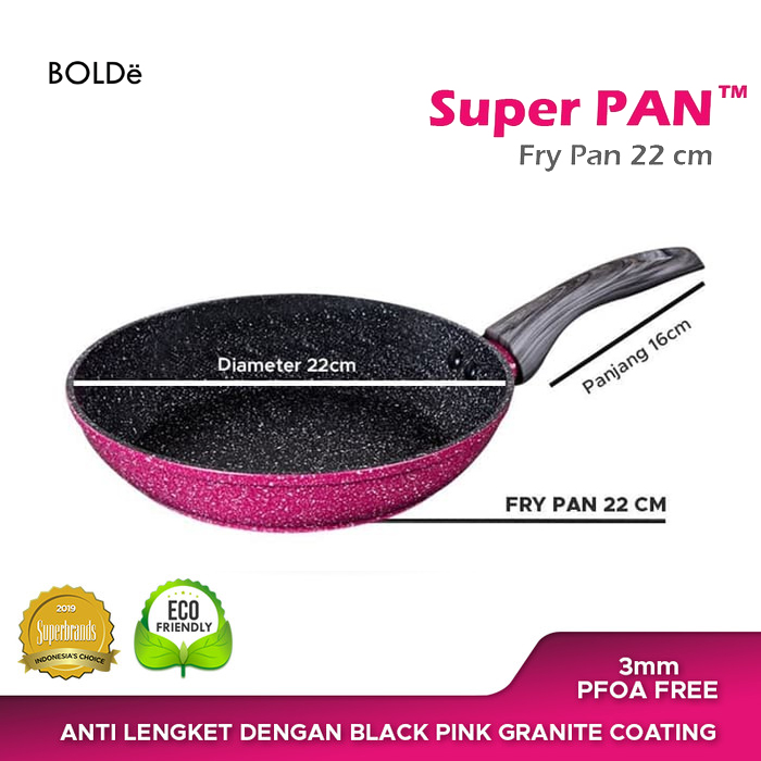 Bolde Super Pan Fry Pan 22CM - Black Pink